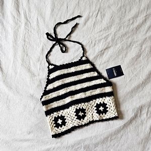 Forever 21 black and white crochet halter crop